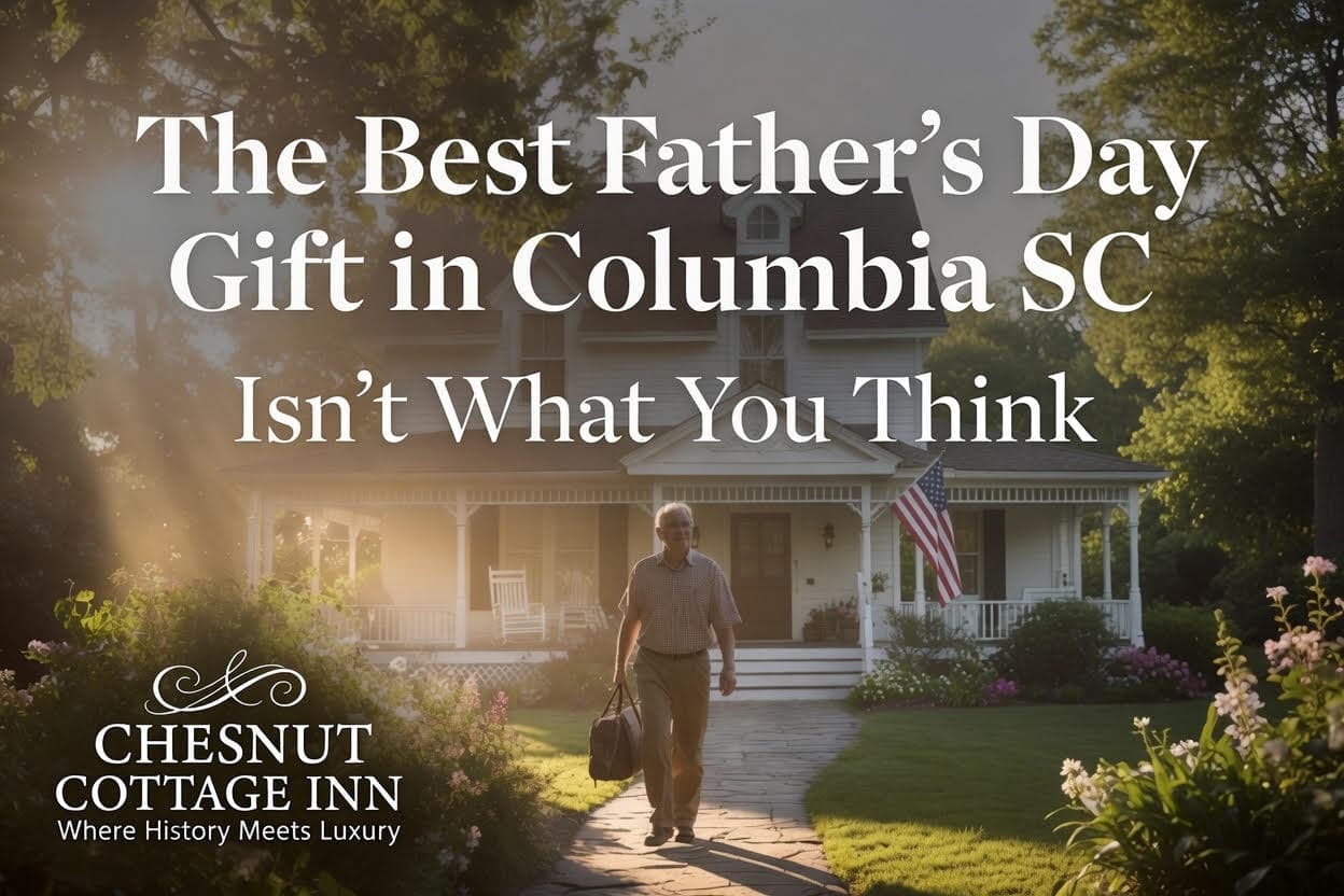 A man walks toward Chesnut Cottage Inn, which promotes unique Father's Day gifts in Columbia, SC. A man walks toward Chesnut Cottage Inn, which promotes unique Father's Day gifts in Columbia, SC.